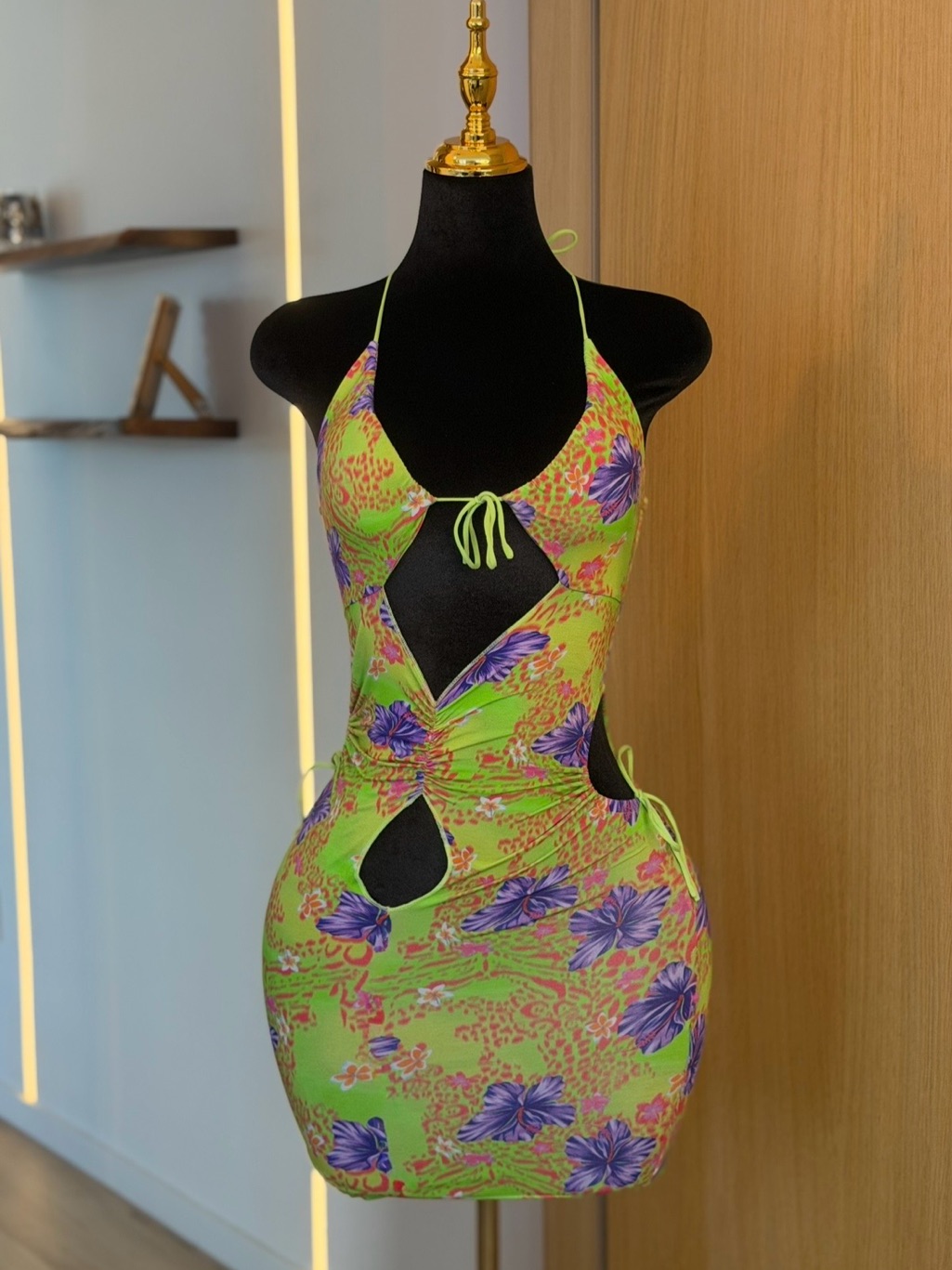I.Am.Gia Y2k Tropical Bodycon Cutout Neon Geeen Mini Dress | Club Muse